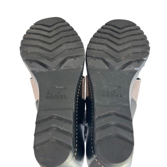 Sorel After Hours Sandal Comfy Strappy Wedge in Black White Grey Leather Size 9 - Picture 7 of 14